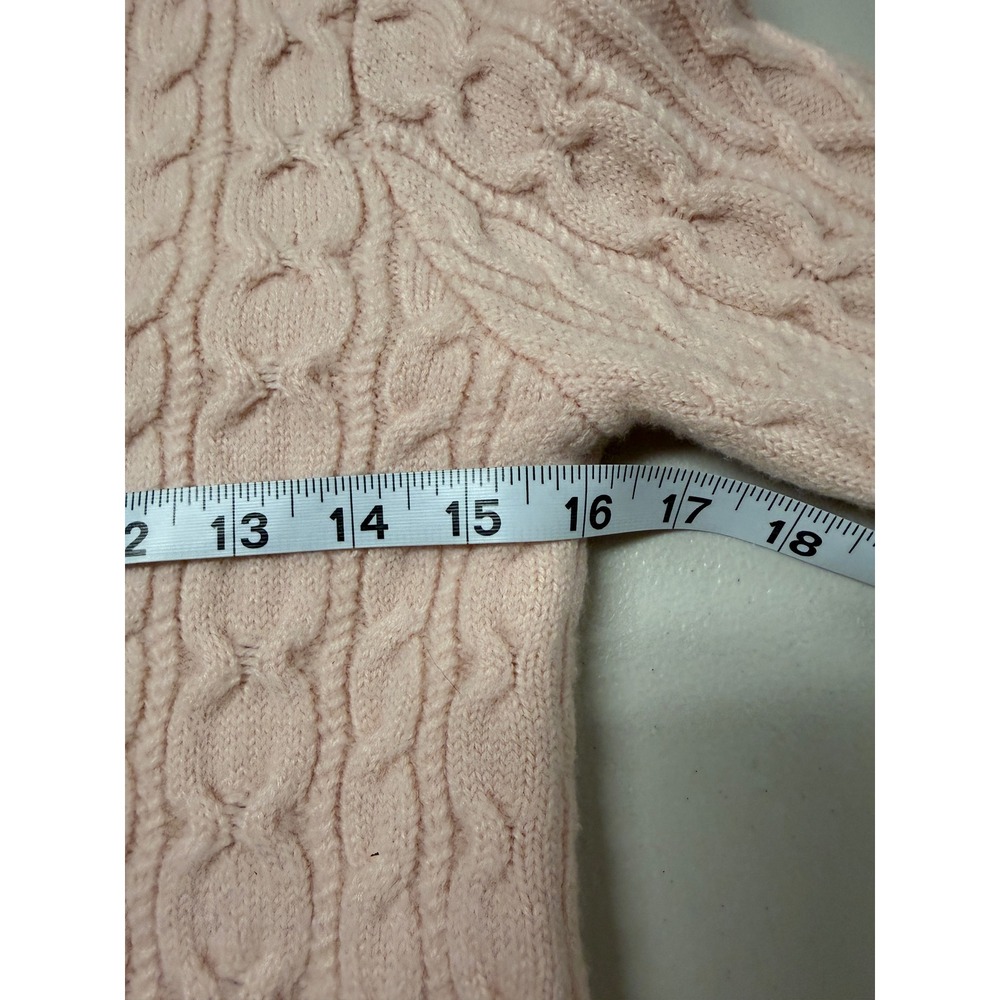 Amour Vert 100% Wool Cable Knit Sweater Women M Pink Fisherman Crewneck Preppy - Picture 3 of 10